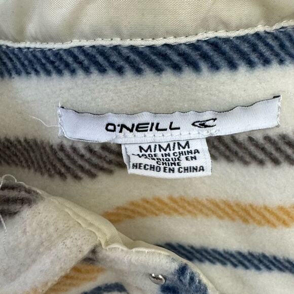 O’Neill Striped Fleece Shacket Womens Medium Pearl Snap Shirt Jacket Yellow Blue - Picture 4 of 8